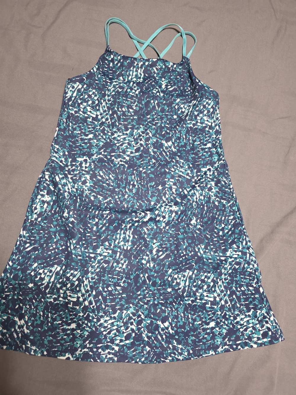 Old Navy Blue & Teal Patterned Cross-Back Tank Dress
